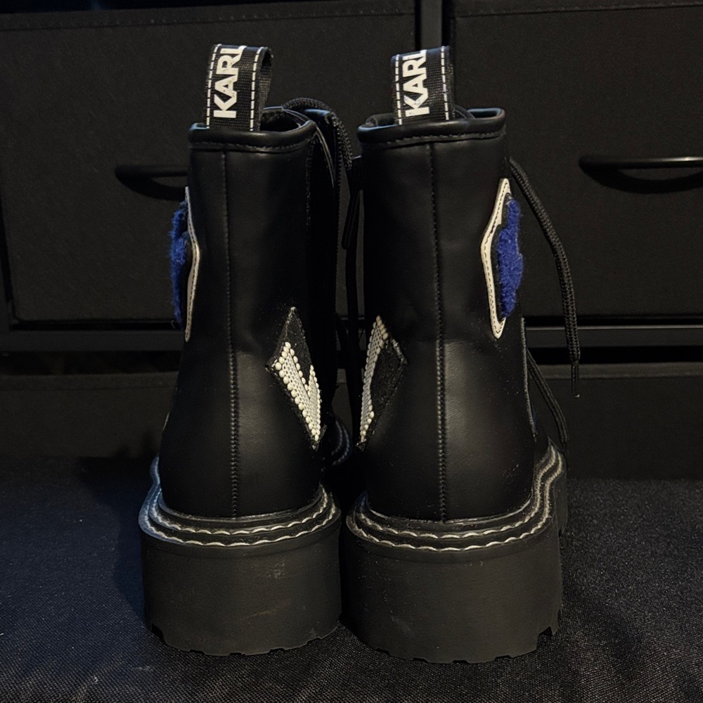 Karl Lagerfeld Paris Zip Up Combat Boots - Picture 2 of 5